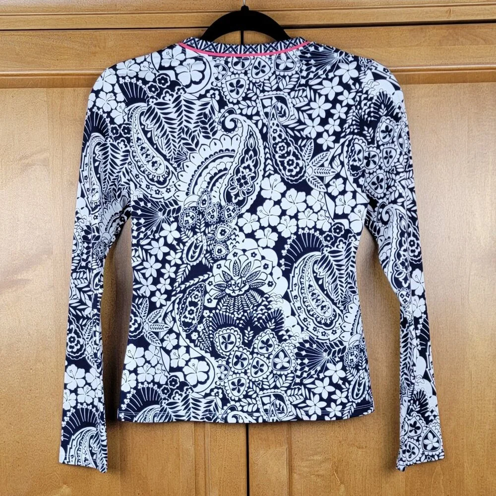 Tommy Bahama Paisley Paradise Navy & White Half Zip Rash Guard Swim Shirt - XS - Picture 4 of 10